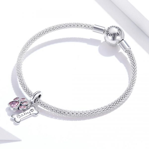 MyCharm Kutyus Tappancs Cirkóniával és Cuki Csont 925 Ezüst Charm & Medál