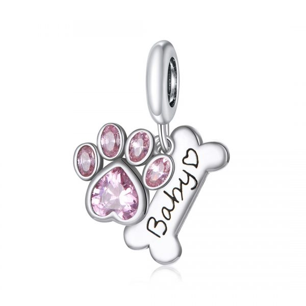 MyCharm Kutyus Tappancs Cirkóniával és Cuki Csont 925 Ezüst Charm & Medál