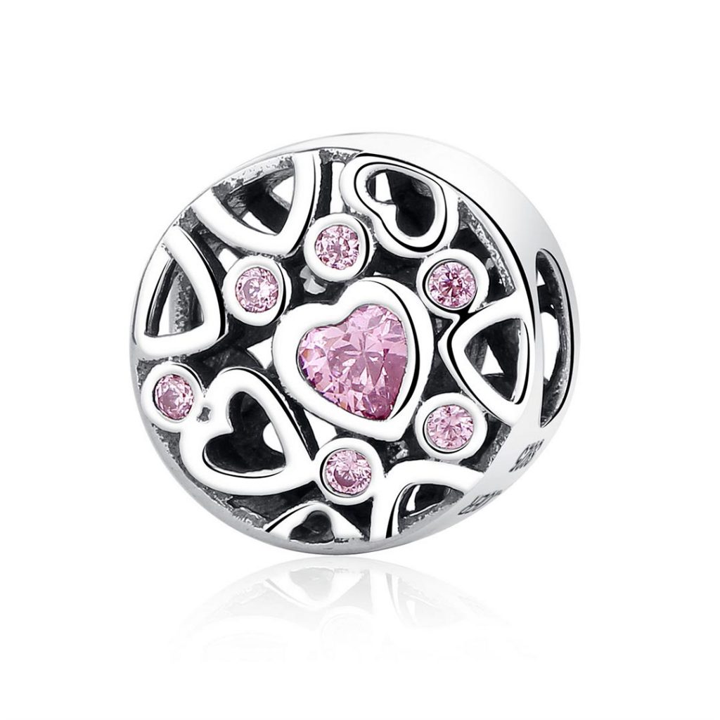 MyCharm Rózsaszínű Szív 925 Ezüst Charm