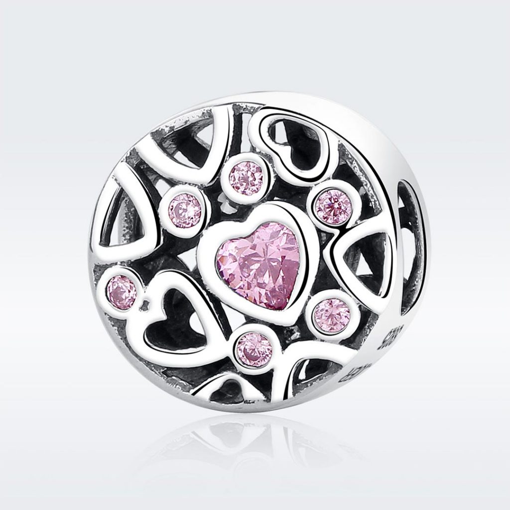MyCharm Rózsaszínű Szív 925 Ezüst Charm