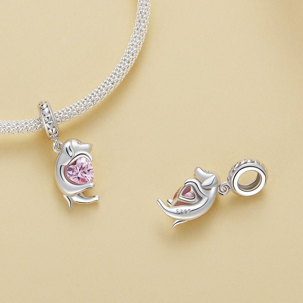 MyCharm Kutyus Rózsaszín Kővel 925 Ezüst Charm